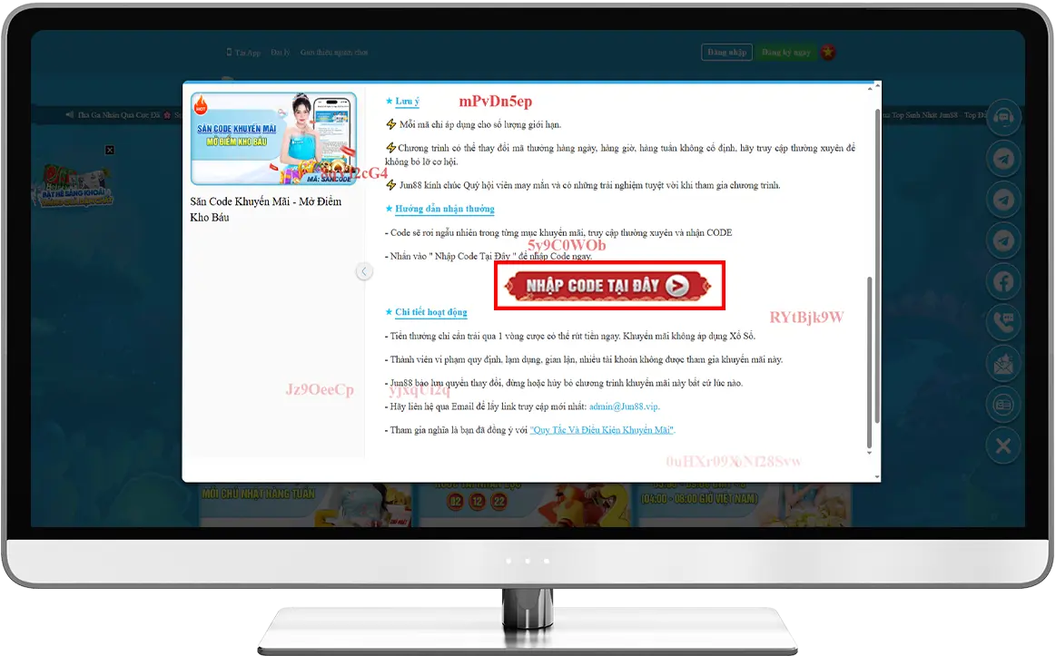 Bước 3: Nhập CODE hiển thị tại link https://77jjun88.com/code